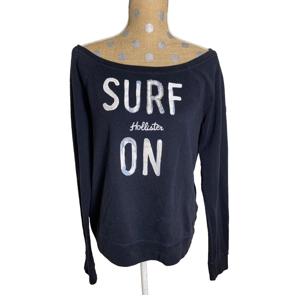 Vtg Hollister Y2ak Off Shoulder Sweatshirt Bedazzled Slouchy Mcbling Large